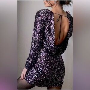 ZARA Sequin Mini Dress Purple Size M